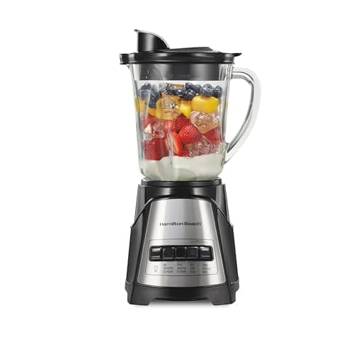 Hamilton Beach Power Elite Wave Action Blender For Shakes and Smoothies, 40 Oz Glass Jar, 12 Functions Including Puree, Crush Ice, Stainless Steel Ice Sabre Blades, 700 Watts, Black (58148A)