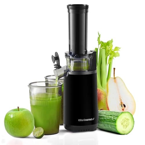 Elite Gourmet Masticating Juicer Machines, 12-inch Juicer, Masticating Cold Press Juicer Machines, Juicer for Vegetables and Fruits, Easy to Clean Juicer, Charcoal Grey