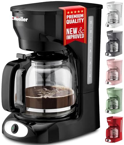 Mueller 12-Cup Drip Coffee Maker - Borosilicate Carafe, Auto-Off, Reusable Filter, Anti-Drip, Keep-Warm Function, Clear Water Level Window Coffee Machine, Ideal for Home or Office